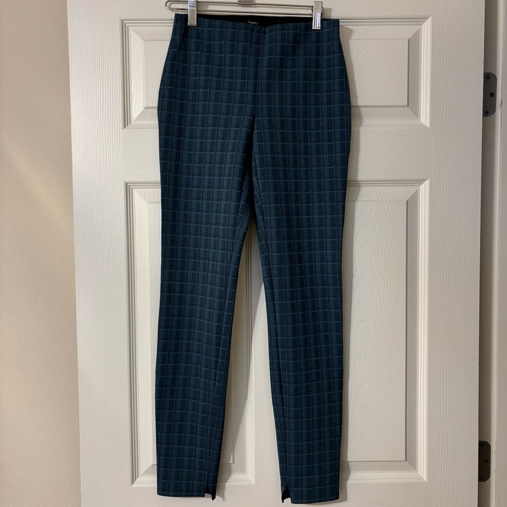 Theory Pull-On Pants Grid Scuba Leggings, Blue Multi Size P (0)